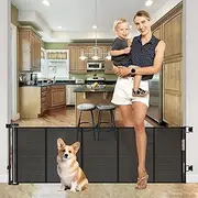 Reinforced 22 Inch Tall Retractable Baby Gates for Doorways, Easy Step Over Retractable Dog Gate for Stairs, 55" Wide Retractable Gate Small Baby Gate for Stairs, Short Dog Gate Indoor Outdoor, Black