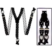 New in box Men's Suspender Black white dots elastic braces clips buttons