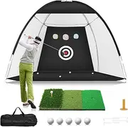 Golf Net, 10x7ft Practice Net With Tri-Turf Mat - All in 1 Home Hitting Aid for Backyard Driving, Chipping, Swing Training - Includes Target, Mat, Balls, Tee, Bag - for Men/Golf Lovers