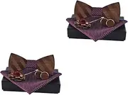 [SHERCHPRY] 2 Sets Men's Wedding Bow Tie Set Male Bow Tie Corsage Wooden Cuff-link Corsage Male Fashion Accessory
