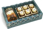 Jaiccha Ghasitaram Blue Wooden Tray with Channa Laddoos and Mix Dryfruits Jar|Diwali Gift,Holi,Rakhi,Valentine,Christmas,Birthday,Anniversary,Her,Him|
