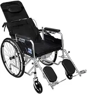 Z&y GLAa Full-Lying Attendant Propelled Wheelchair with Detachable Pillow and Bedpan, Foldable Lightweight Wheelchairs with Commode Comfortable Durable/Black Leather