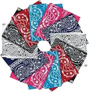 [EXPRESSIONS] 12pc Cotton Multi-Wear Bandana Scarves - Assorted Colors, Printed Headwraps, Headbands & Handkerchiefs for Men, Women & Children, Multi