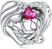 [DOYIS] Mom and Daughter Charms Pendant for Pandora Bracelet-925 Sterling Silver Pink Zirconia Heart Charm for Women Girls