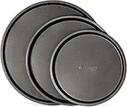 Pizza Tray Set 3-Piece – Gray Coating, Non-Stick, Round Steel Pizza Pans - Dishwasher Safe, Premium Bakeware for Home Cooking