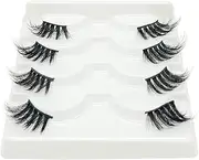 Half False Eyelashes 4 pairs,HIDOU Fake Lashes Strip Narural Fluffy Wispy 3D Curly Cat Eye Look Faux Mink Lashes