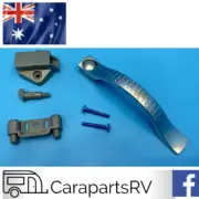 PUSH BUTTON CARAVAN CUPBOARD AND DOOR LOCK ASSEMBLY. BRUSHED NICKEL. METAL HANDL