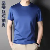 在飛比找Yahoo!奇摩拍賣優惠-大尺碼男裝 桑蠶絲男款短袖t恤男 夏季新款圓領冰絲衣服真絲潮