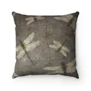 Flight of Dragonflies on Gray Spun Polyester Square Pillow - 3 sizes available