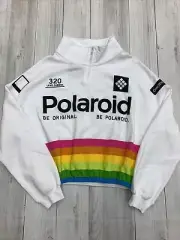 White Polaroid Camera Logo Crop Sweatshirt Size Large