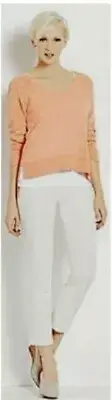 NWT $218 Eileen Fisher Linen Grain Papaya V Neck Box Top Sweater SMALL