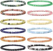 [KAFANYA] 4MM Beads Natural Stone Bracelets for Women Men Labradorite Tiny Stone Bracelet & Bangle Yoga Jewelry,Green Jade,23cm