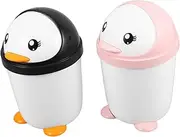 Uonlytech Cute Penguin Desktop Trash Can Small Plastic Wastebasket for Home Office Portable Easy- Organizer