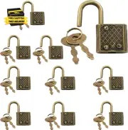 10 Pcs Antique Bronze Mini Padlock with Key, Small Luggage Locks,30 X 17X 6.5Mm