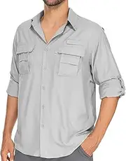 [Winebox] Men’s Loog Sleeve Sun UV Protection Shirts Quick Dry Breathable Lightweight Safari Shirt for Hiking Fishing Outdoor