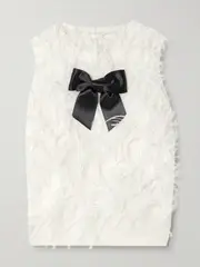 [SHUSHU/TONG] SHUSHU/TONG - Feather- And Satin-trimmed Wool-blend Sweater - White - UK 10 UK 10 White
