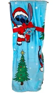 Disney Lilo & Stitch Santa Plush Cozy Christmas Throw Blanket 60x70 Baby Blue