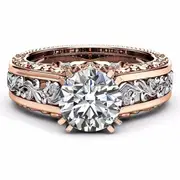 3Pcs Elegant Rose Gold Pattern Hollow Copper Zircon Ring Valentine's Day Gift for Women