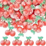 [SUNNYCLUE] 60Pcs Cherry Resin Charms Fruit Cabochons Bulk Flatback Red 3D Food Fruits Cherries Small Decorations Cabochon Charm for Crafts Jewellery Hair Clip Embellishments Scrapbooking Accessories,