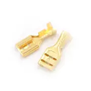 100PCS 6.3mm Brass Crimp Terminal Cable Female Spade Connector Gold Tone A3GS