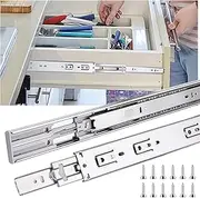 JI2OOYI 22 Inch Drawer Slides 1 Pair (2pcs) Soft Close 3 Fold Full Extension Ball Bearing Side Mount Silver Steel 100 LB Capacity