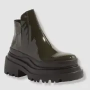 $695 Plan C Women's Green Patent Leather Bootie Combat Boots Size US 6 EU 36