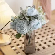 Artificial Light Blue Tea Rose Lotus and Hydrangea Bouquet Arrangement
