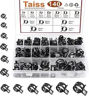 Taiss 140PCS 12 Sizes 6-22mm Black Spring Band Hose Clamp Assortment Kits.Low Pressure Air Clip Strap Clamp for Air Hose Tube Hose Fuel Silicone Vacuum Hose Clamp