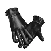 Mens Winter Warm PU Leather Black Touch Screen Gloves Full Finger For Smartphone