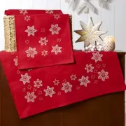 Herrschners® Snowflakes on Red Table Topper & Runner Set Stamped Embroidery
