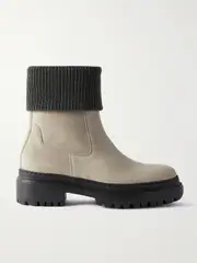 [Brunello Cucinelli] Brunello Cucinelli - Bead-embellished Suede Chelsea Boots - Taupe - IT41 IT 41 Brown