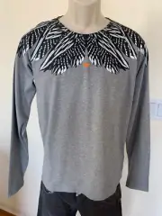 NWT Armani Junior Big Boy Sz 16 Gray Feathers Print Long Sleeve Top Shirt Blouse