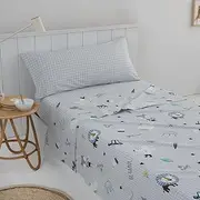 COTTON ARTean OH 180 Thread Count 100% Cotton Baby Bedding Set for 90 x 190/200 cm Bed - Grey - Includes Flat Sheet, Pillowcase and Fitted Sheet