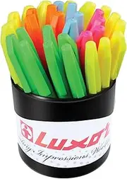Luxor Highliter Highlighters, Bulk Pack of 36, Assorted Colours - Fast Drying, Non-Toxic, Fluorescent Water-Based Ink, Chisel Tip, for Paper, Text, Fax, and Copy, Made from 73% Recycled Materials.