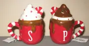 HOT COCOA PEPPERMINT MOCHA SALT PEPPER SHAKER CHRISTMAS XMAS HOLIDAY HAND PAINT