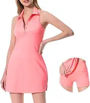[Lightbare] Women’s Polo Tennis Dress Golf Collar Dresses with Built-in Bra & Detachable Shorts UPF 50+ Quick Dry for Exercise