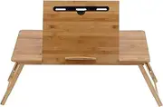 Bamboo Folding Laptop Table with Storage Drawer for Home Study Desk Bed Use
