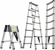 Aluminum Telescoping Ladders Telescopic Extension Ladder 1.4M+1.4M Ladder, Max Capacity 150KG/330LBS for Outdoor & Indoor Use