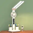 Table Lamp with Fan Pencil Holder Double Head Office Lamp USB LED Desk