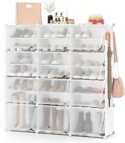 [Giantex] 12-Cube Shoe Rack Organizer, 48 Pairs Expandable Modular Shoe Storage Cabinet with Door, Adjustable Partition, Easy Assembly, 8-Tier DIY Shoe Storage Rack for Closet, Hallway, Entryway