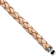[JewelryWeb] 925 Sterling Silver Reflections 6mm Tan Gen. Leather Bracelet Link-Bracelet for Women