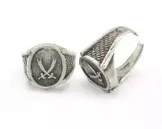 Swords War Adjustable Ring Antique Silver Plated brass 18mm 8US inner size 4413