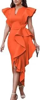 [ONTINVA] Women's Flutter Sleeve V-Neck Ruffle Hem Sleeveless Party Short Dress Irregular High Split Dresses
