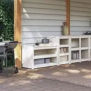 White Solid Pine Wood Outdoor Kitchen Cabinets, 2 PCS, Pantry Storage Solution for Garden Patio, Modular Design