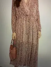 TED BAKER Vallyy Midi Dress NWT Size 1/US2 Deep Purple Leopard Batwing Sleeve
