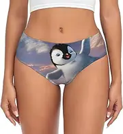 [SAAKE] Happy Penguin Print Women's Briefs XS S M L XL XXL 3XL 4XL Plus Size Briefs Bikini Ladies Underpants, Black, Medium