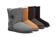 AUSTRALIAN SHEPHERD® UGG Boots Double Face Sheepskin Wool Short Button - Grey / AU Ladies 4 / AU Men 2 / EU 35
