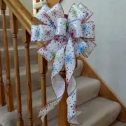 10" WIDE WHITE CHRISTMAS BOW GLITTERED SNOWFLAKES~DECORATION WREATHS CRAFTS GIFT