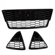3Pcs Car Honeycombed Front Bumper Lower Grille Grills for Focus 2012 2013 2014 Black