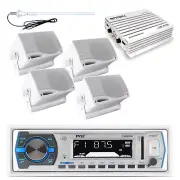 Pyle Bluetooth Marine Radio, 4x 3.5" 200W White Speakers, Bluetooth Amp, Antenna